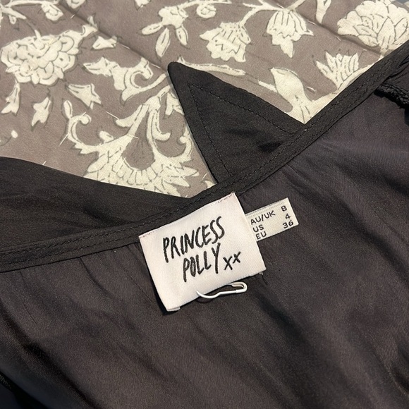 Princess Polly Isabella Silky Tie Front Crop Top Black Ruched Side/Sleeve US 4 - Picture 5 of 8